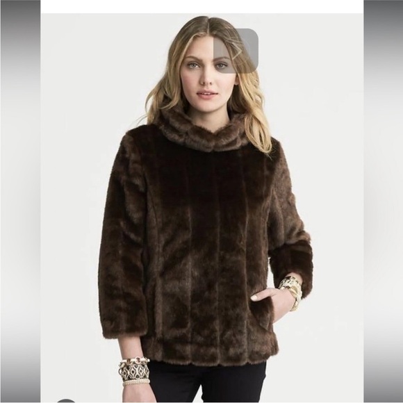 Banana Republic Brown Faux Fur Pullover Jacket with Pockets - Picture 16 of 16